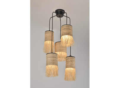 Suspension Formentera 5 abat-jour naturel - Dia 32x H118cm