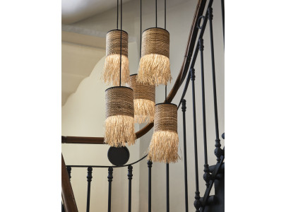 Suspension Formentera 5 abat-jour naturel - Dia 32x H118cm