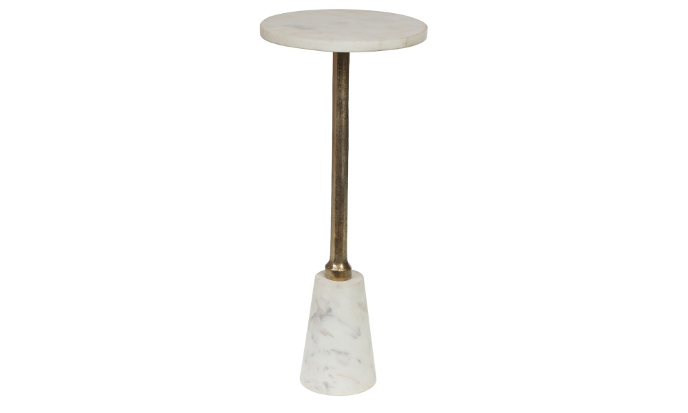 Bout de canapé Clyde en marbre blanc et colonne dorée, Amadeus