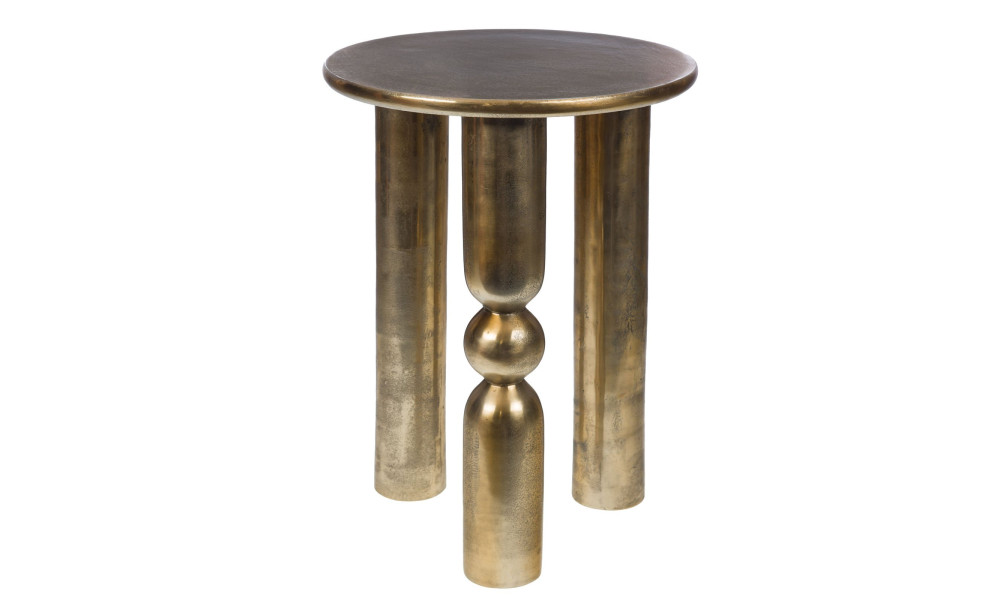 Bout de canapé Totem en aluminium doré, pied central sablier, Amadeus