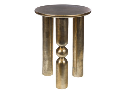 Bout de canapé Totem en aluminium doré, pied central sablier, Amadeus