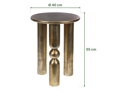 Bout de canapé Totem en aluminium doré, pied central sablier, Amadeus 2