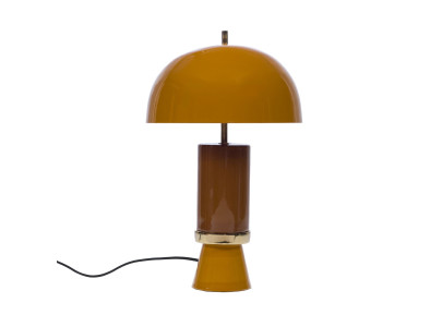 Lampe à poser Vintage jaune, fût caramel et bague dorée, Amadeus