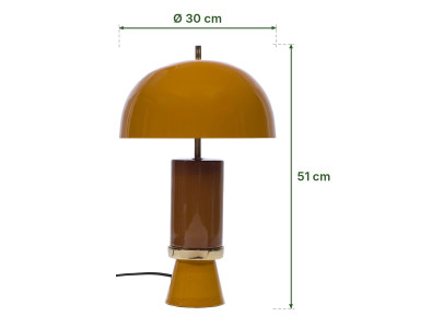 Lampe à poser Vintage jaune, fût caramel et bague dorée, Amadeus 2