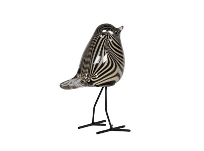 Oiseau Ori en verre rayé noir et blanc sur pattes noires, Amadeus